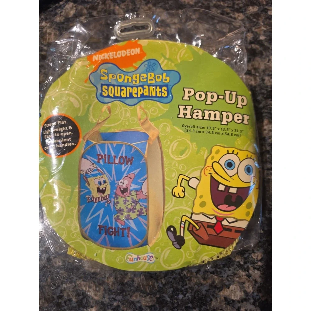 2007 Vtg Nick Spongebob Squarepants Pop-Up Mesh Clothes Hamper with Handles New